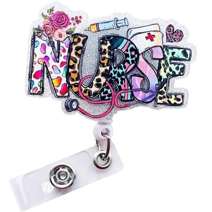 Acrylic Leopard Print Nurse Badge Reel