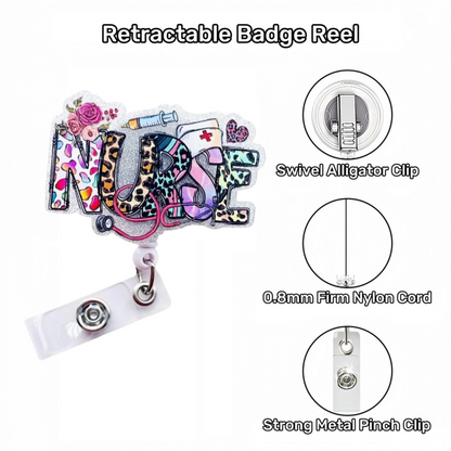 Acrylic Leopard Print Nurse Badge Reel