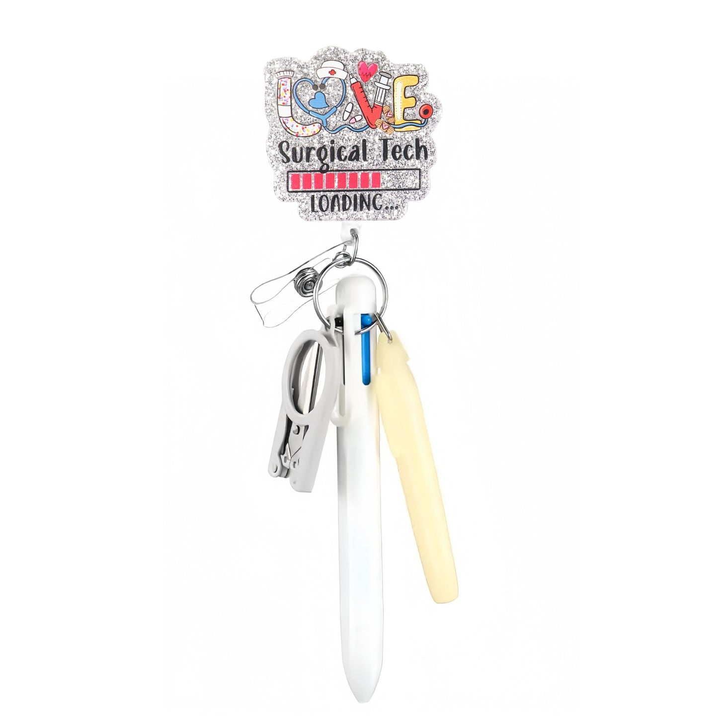 Love Surgical Tech Badge Reel with White Pen Set