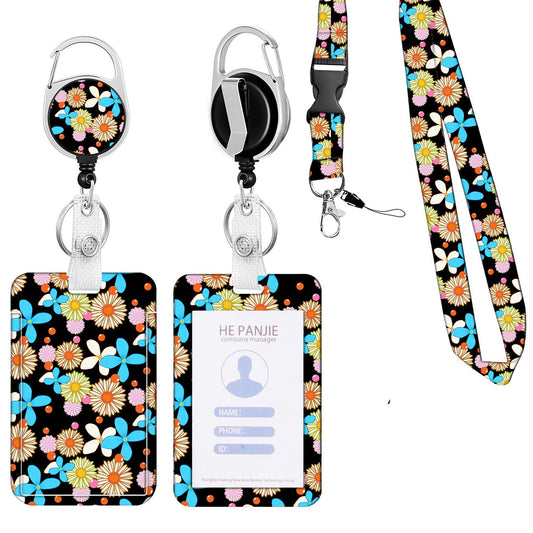 Colorful Retro Floral ID Badge Holder Set