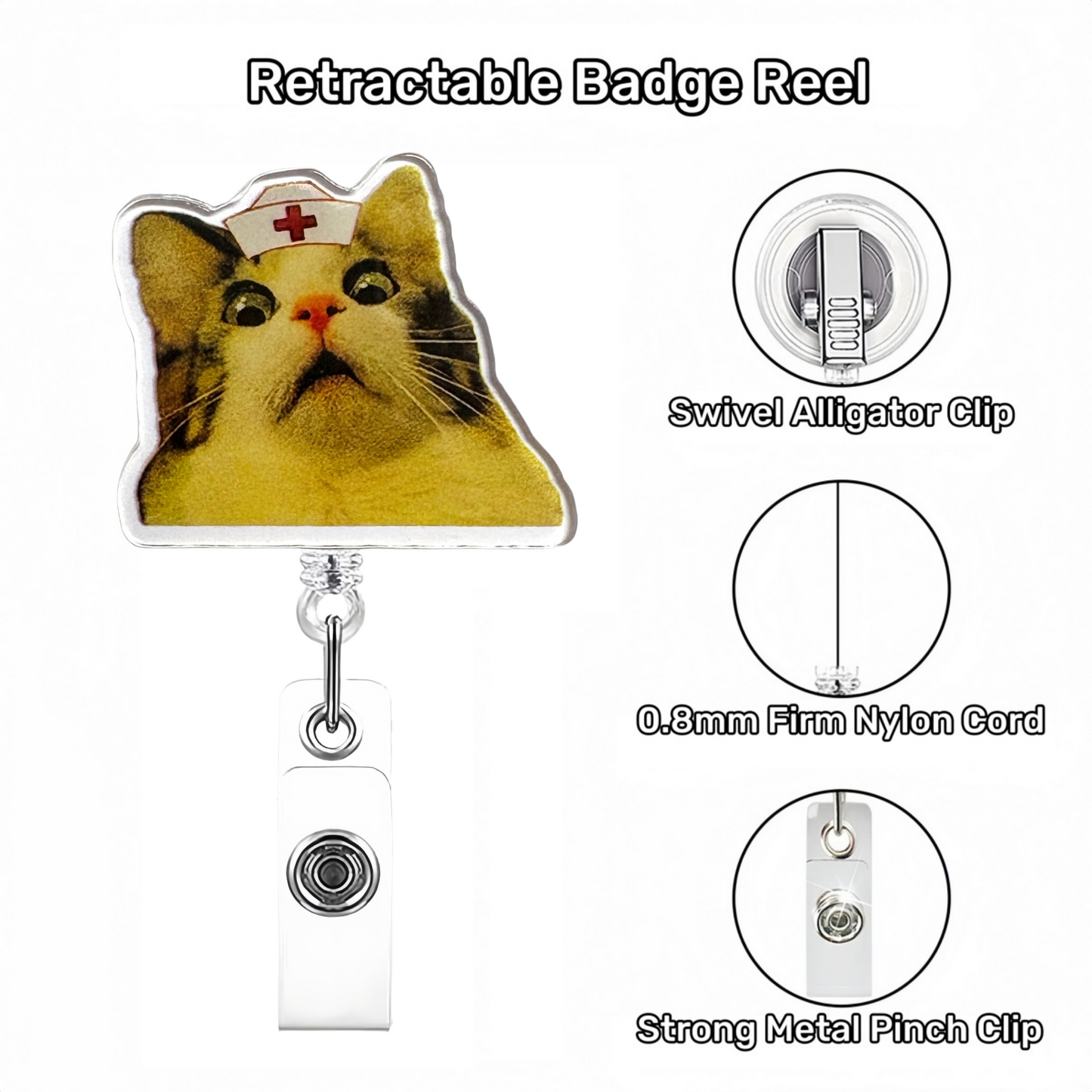 Acrylic The Stunned Nurse Cat Badge Reel