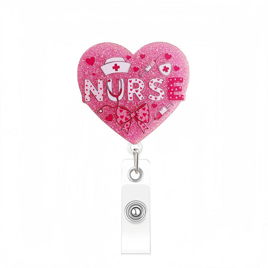 Acrylic Pink Heart-Shaped Nurse Badge Reel
