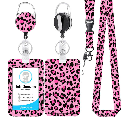 Pink Leopard Print ID Badge Holder Set