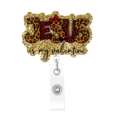 Acrylic Leopard-Print Gold Glitter JESUS Trim Badge Reel