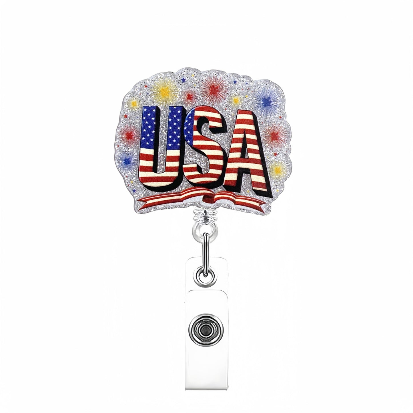 Acrylic Flag in the Shape of the USA Badge Reel