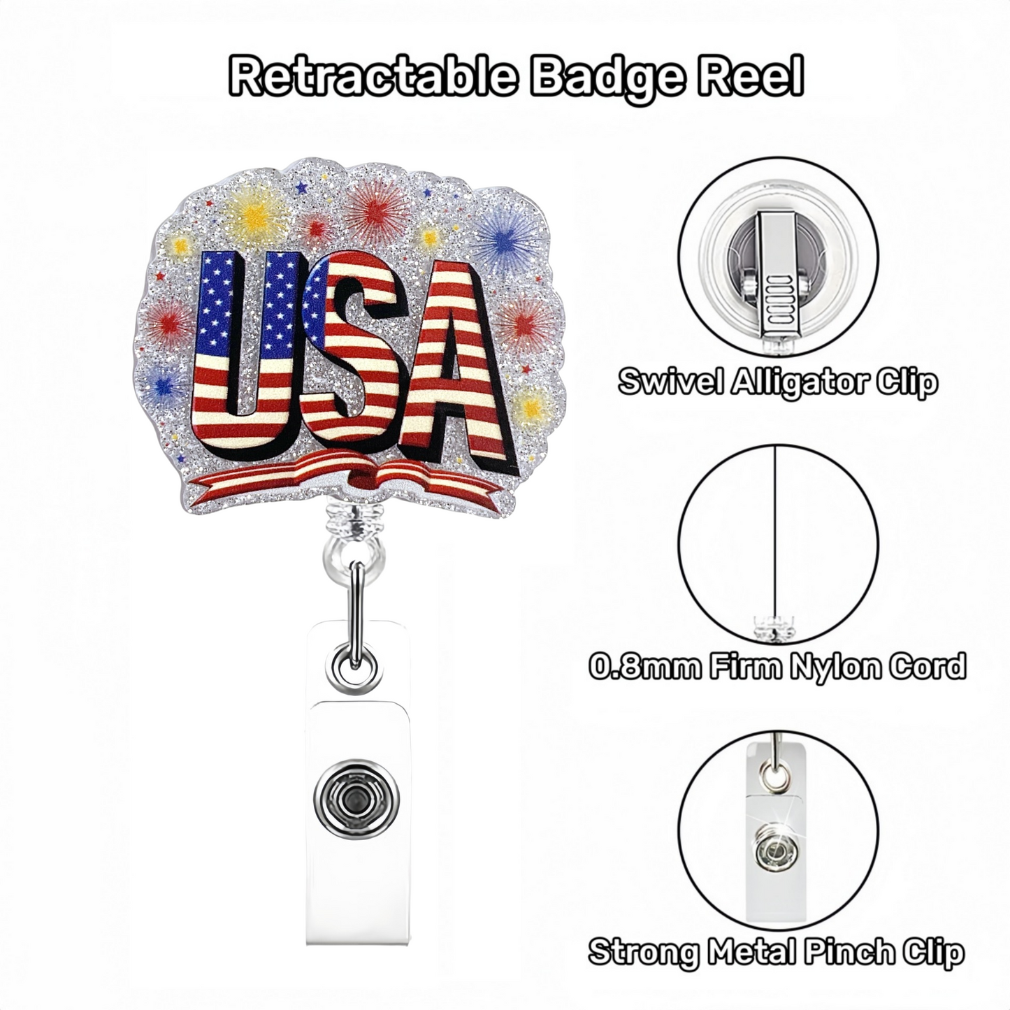 Acrylic Flag in the Shape of the USA Badge Reel