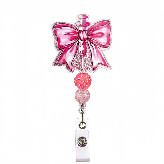 Acrylic Bow with Syringe Beaded Retractable Badge Reel