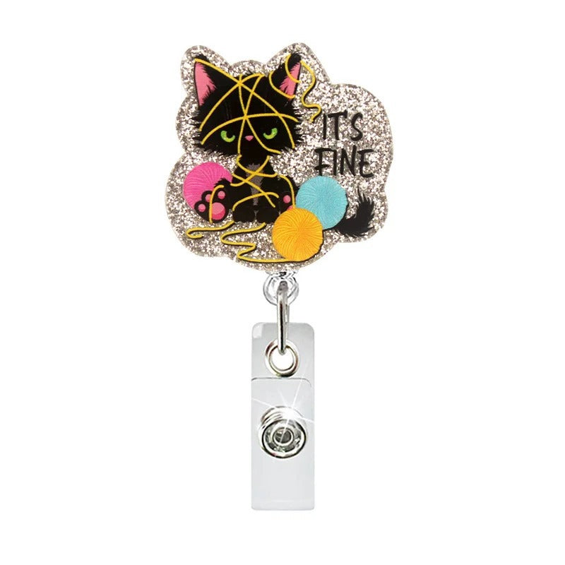 Acrylic It's Fine Mess Cat Badge Reel