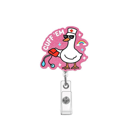 Acrylic Pink Glitter Foundation Goose Badge Reel