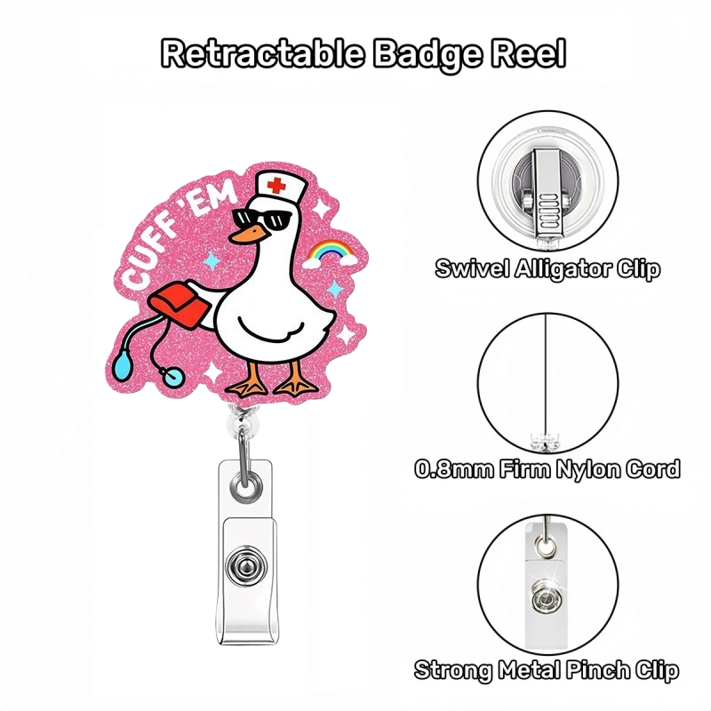 Acrylic Pink Glitter Foundation Goose Badge Reel