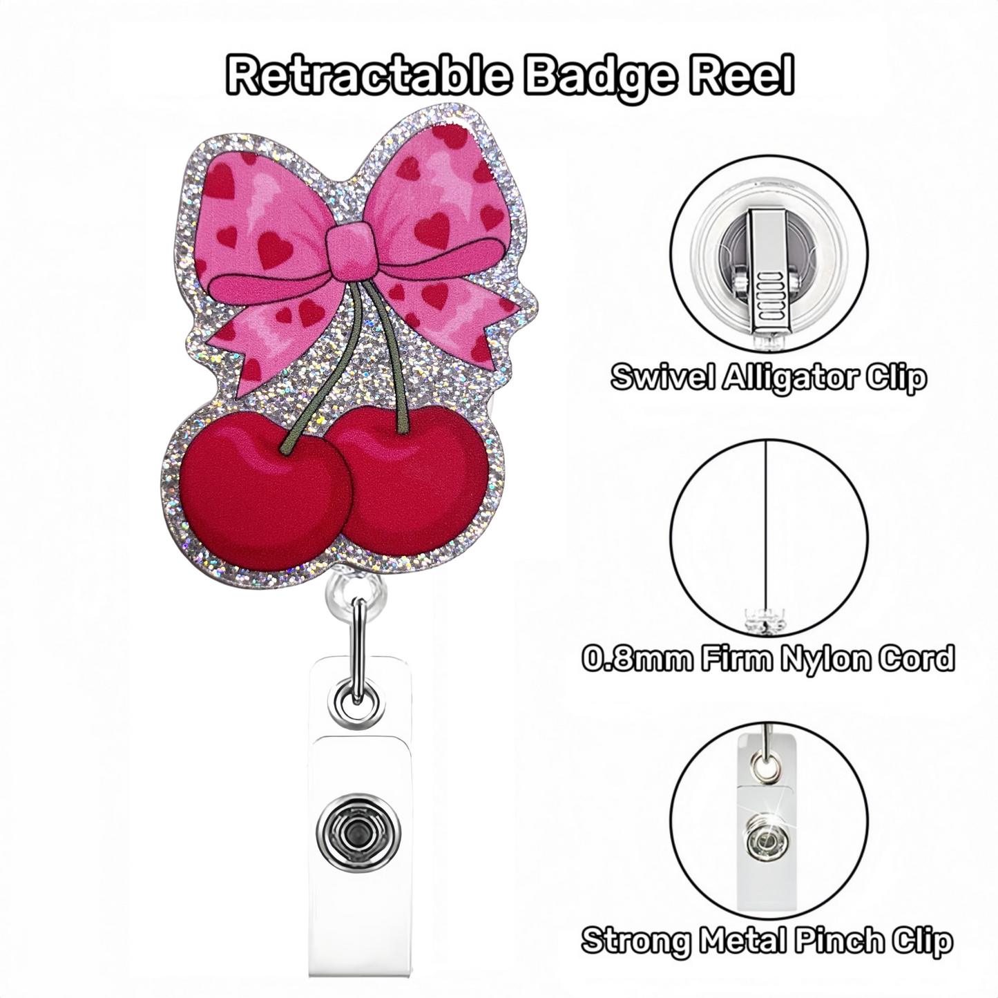 Acrylic Cherries With A Bow Badge Reel