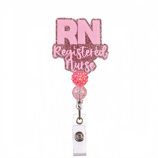 Acrylic Pink Letters RN Beaded Retractable Badge Reel