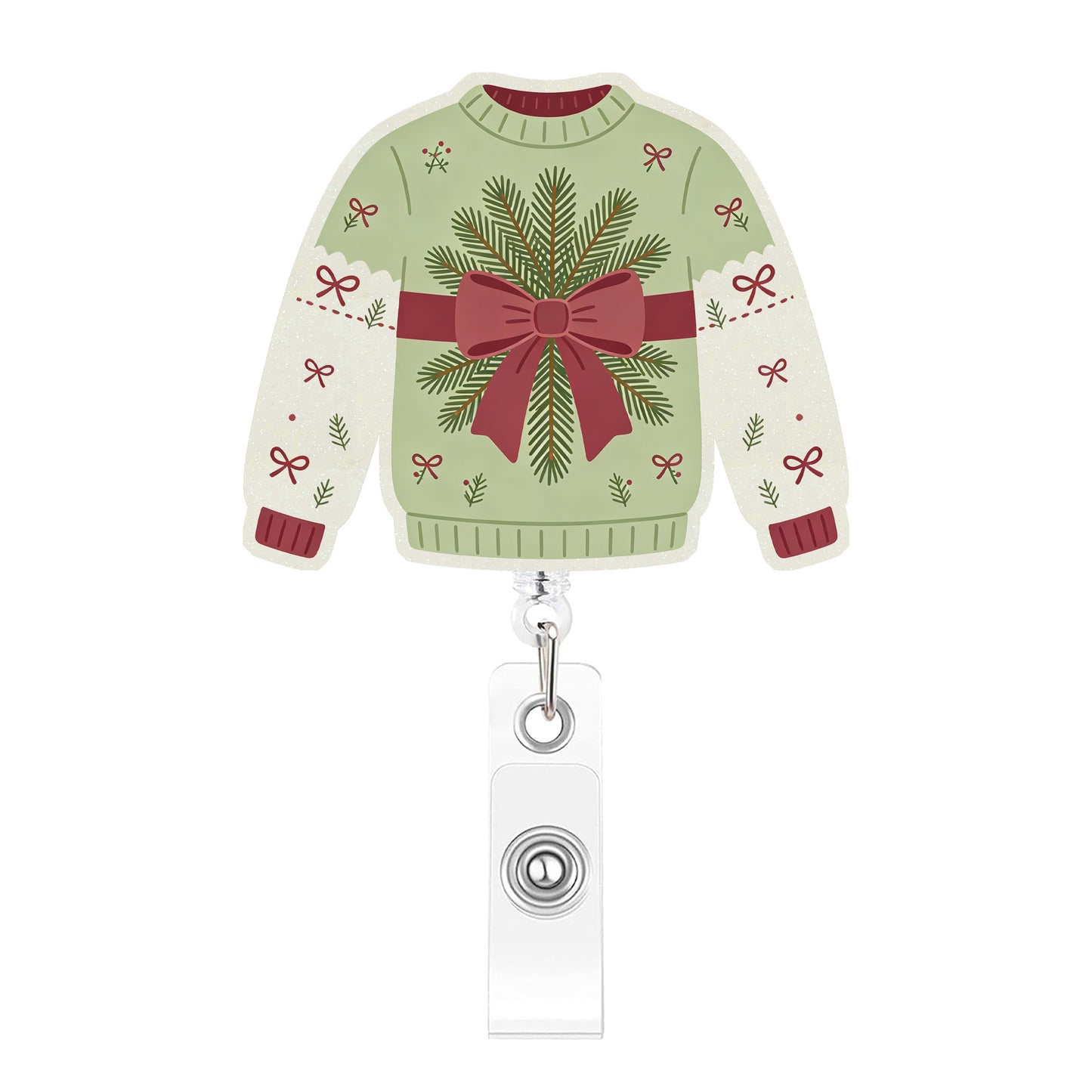 Green And White Tie Sweater Acrylic Badge Reel