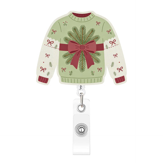 Green And White Tie Sweater Acrylic Badge Reel