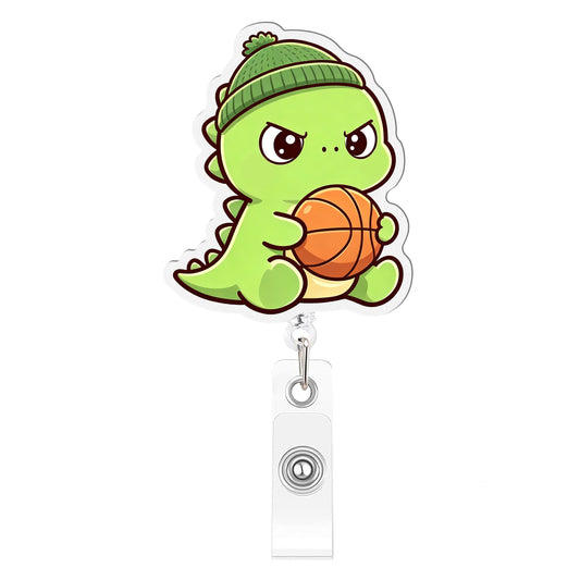 Green Basketball Dinosaur Acrylic Badge Reel