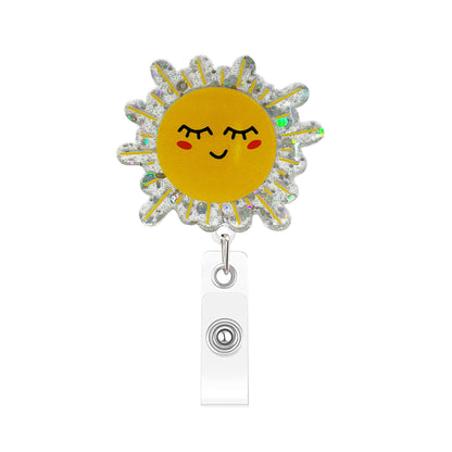 Acrylic Shy Sun with Silver Glitter Foundation Badge Reel
