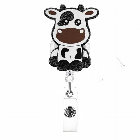 Acrylic White and Black Cow Badge Reel