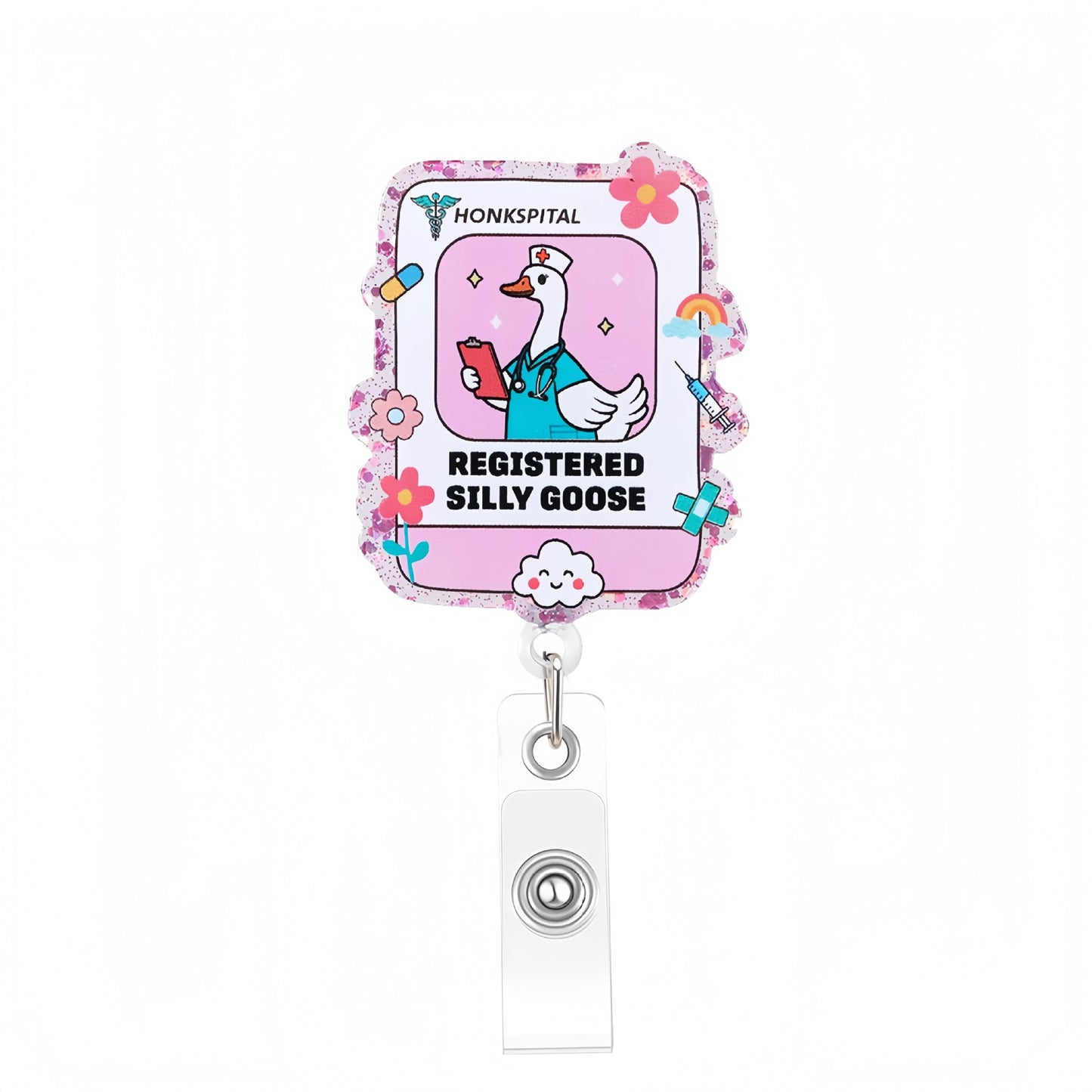 Acrylic Pink Polaroid Goose Badge Reel