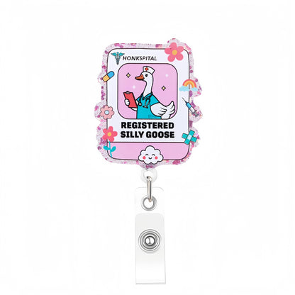 Acrylic Pink Polaroid Goose Badge Reel