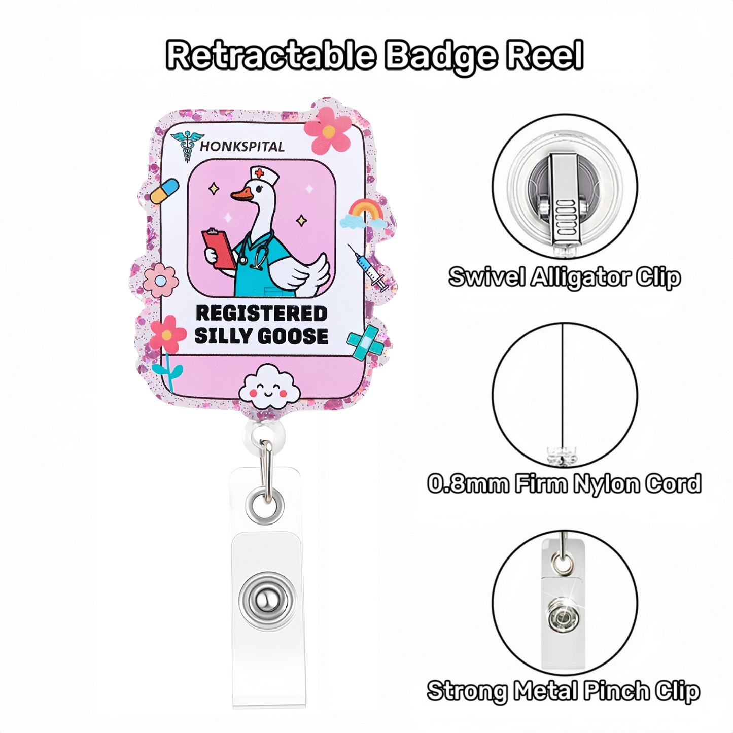 Acrylic Pink Polaroid Goose Badge Reel