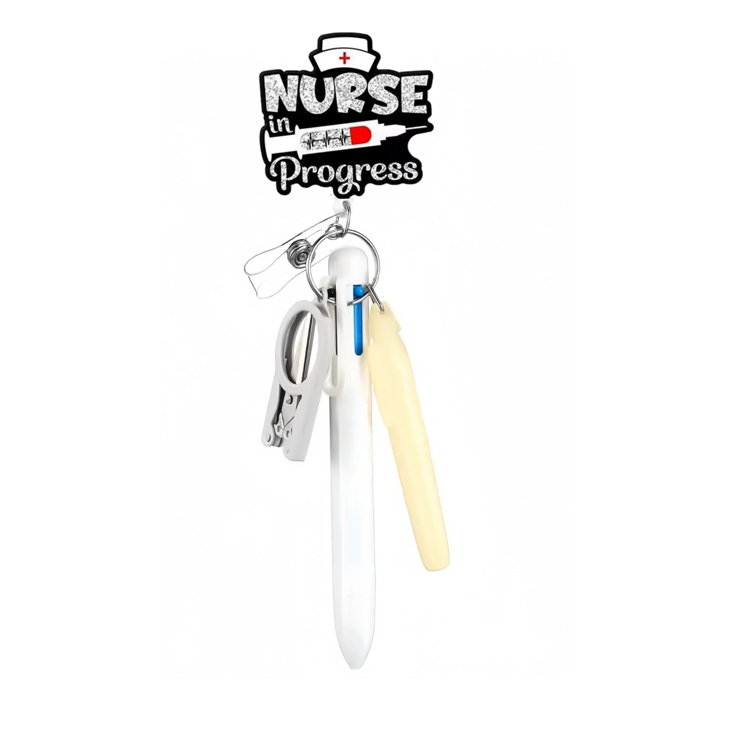 Acrylic Black Nurse In Progress Badge Reel with White Pen Set