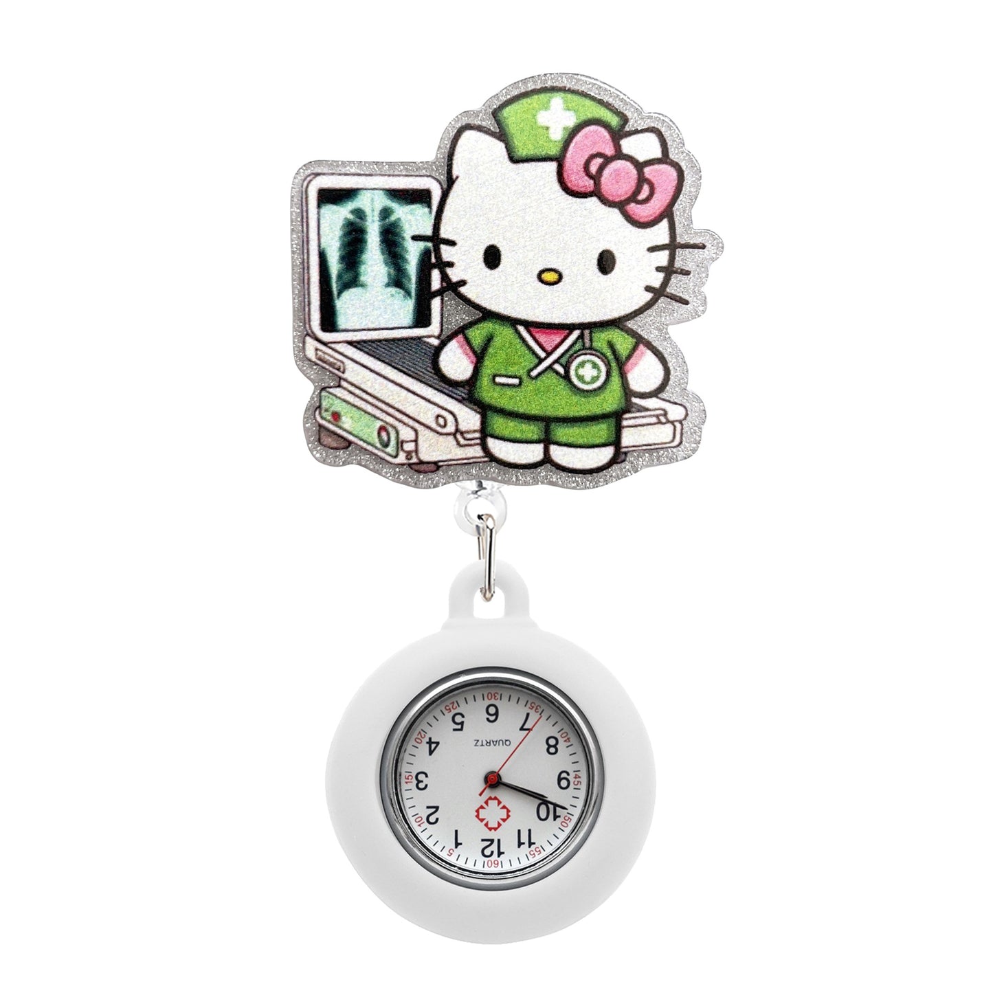 Acrylic Kitty and the X-ray Table Badge Reel with White Fob Watch