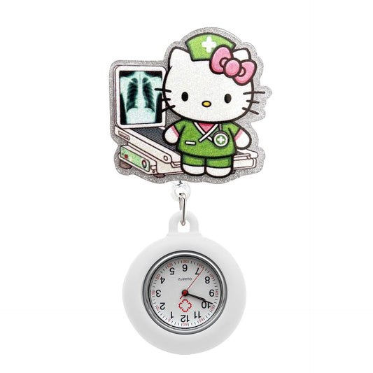 Acrylic Kitty and the X-ray Table Badge Reel with White Fob Watch