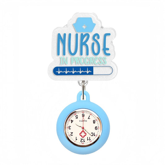 Acrylic Light Blue Nurse In Progress Badge Reel with Fob Watch