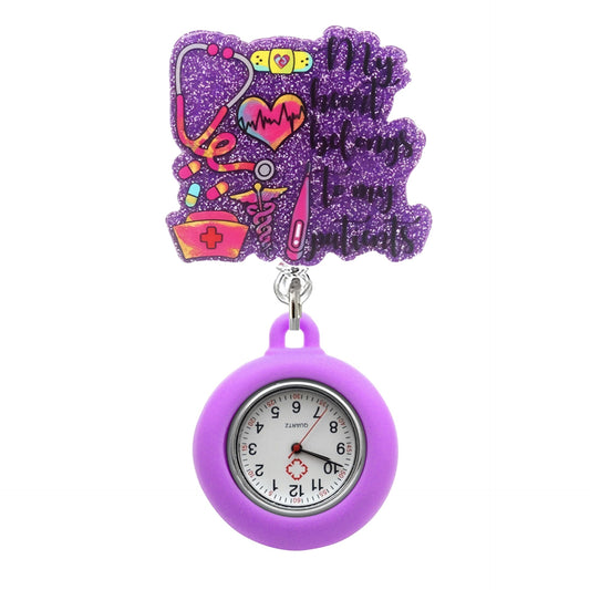 Acrylic Purple Nurse Badge Reel with Fob Watch