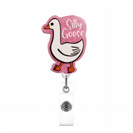 Acrylic Glitter Pink Silly Goose Badge Reel