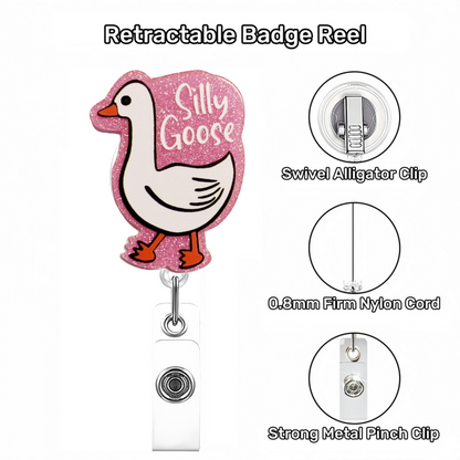 Acrylic Pink Glitter Foundation Goose Badge Reel