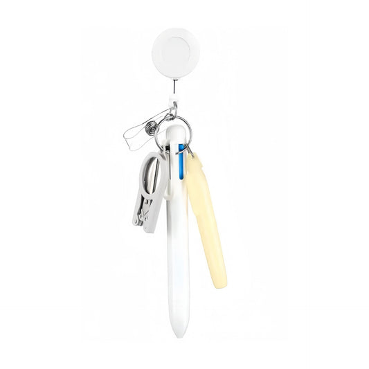 Blank White Badge Reel with White Pen Set