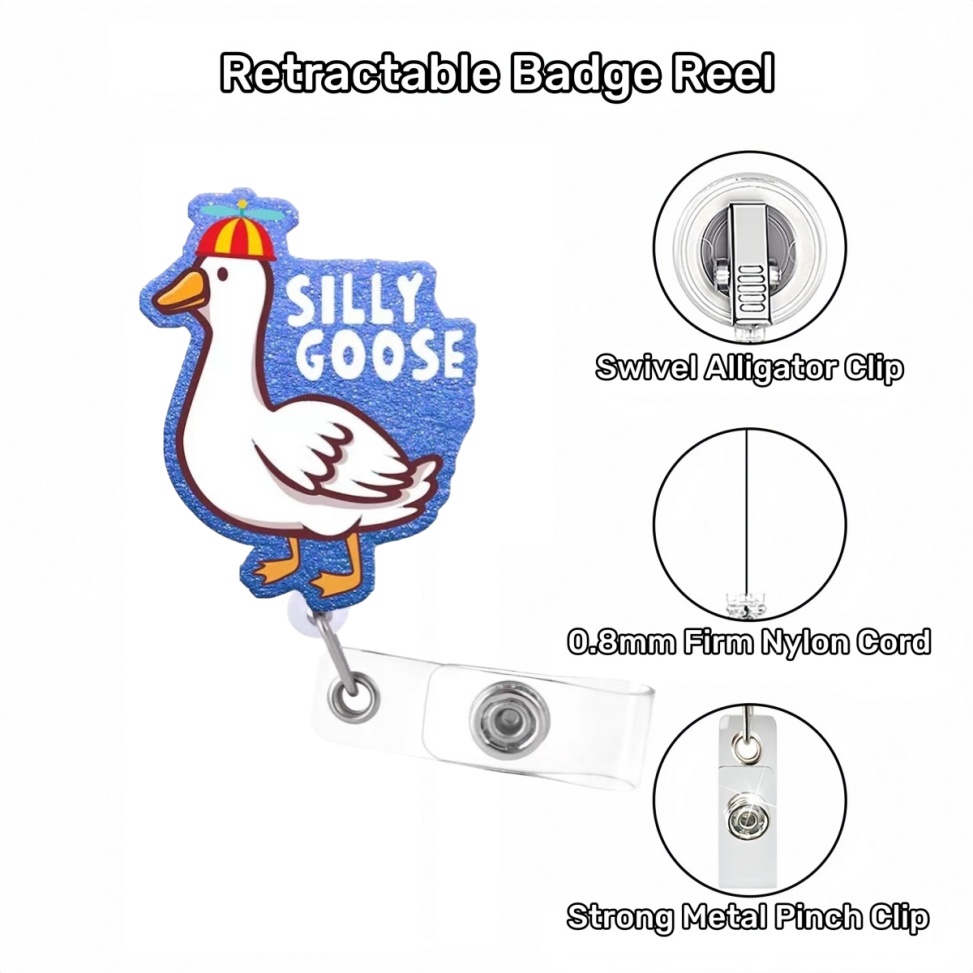 Acrylic Blue Glitter Foundation Goose Badge Reel