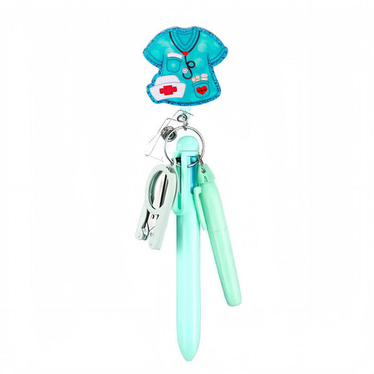 Blue Clothes Badge Reel with Blue Pen Set