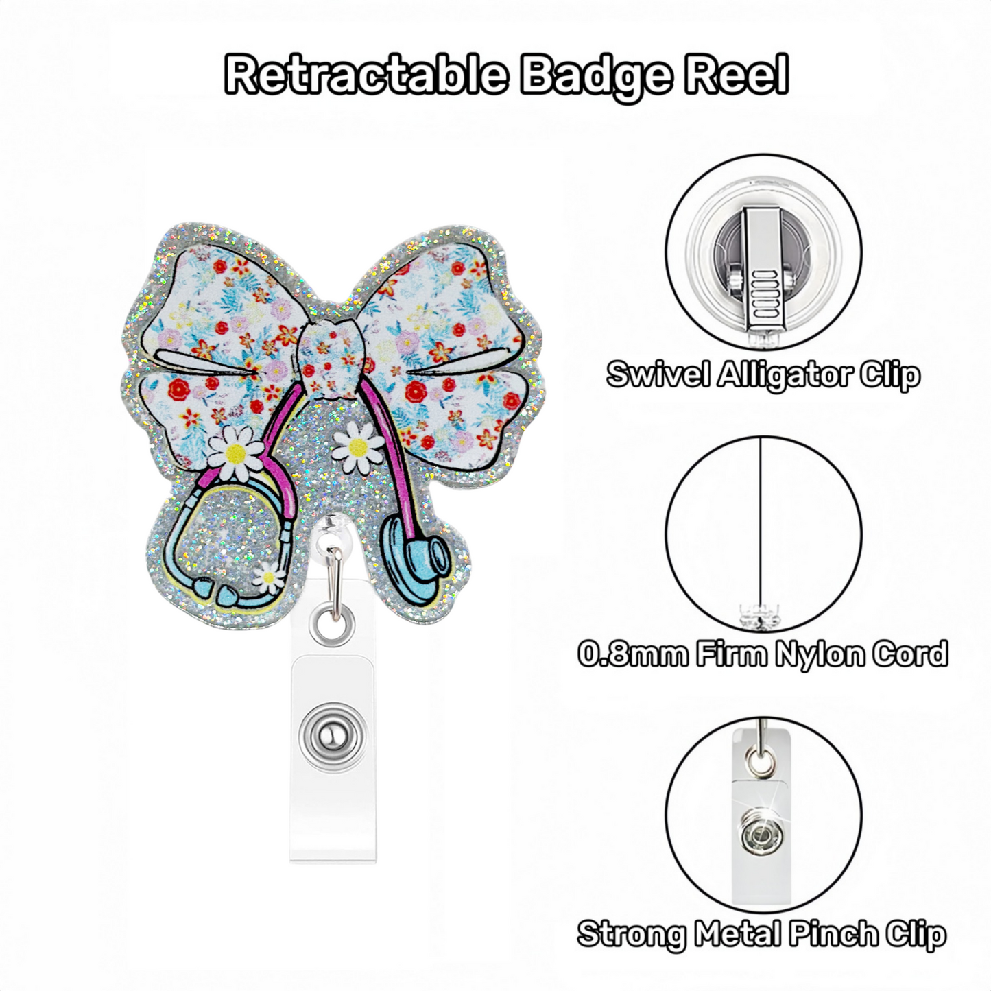 Acrylic Patterned Bow with Stethoscope Badge Reel