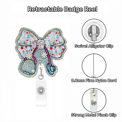 Acrylic Patterned Bow with Stethoscope Badge Reel