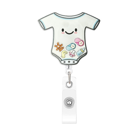 White Baby Clothes Rocking Fun Acrylic Badge Reel