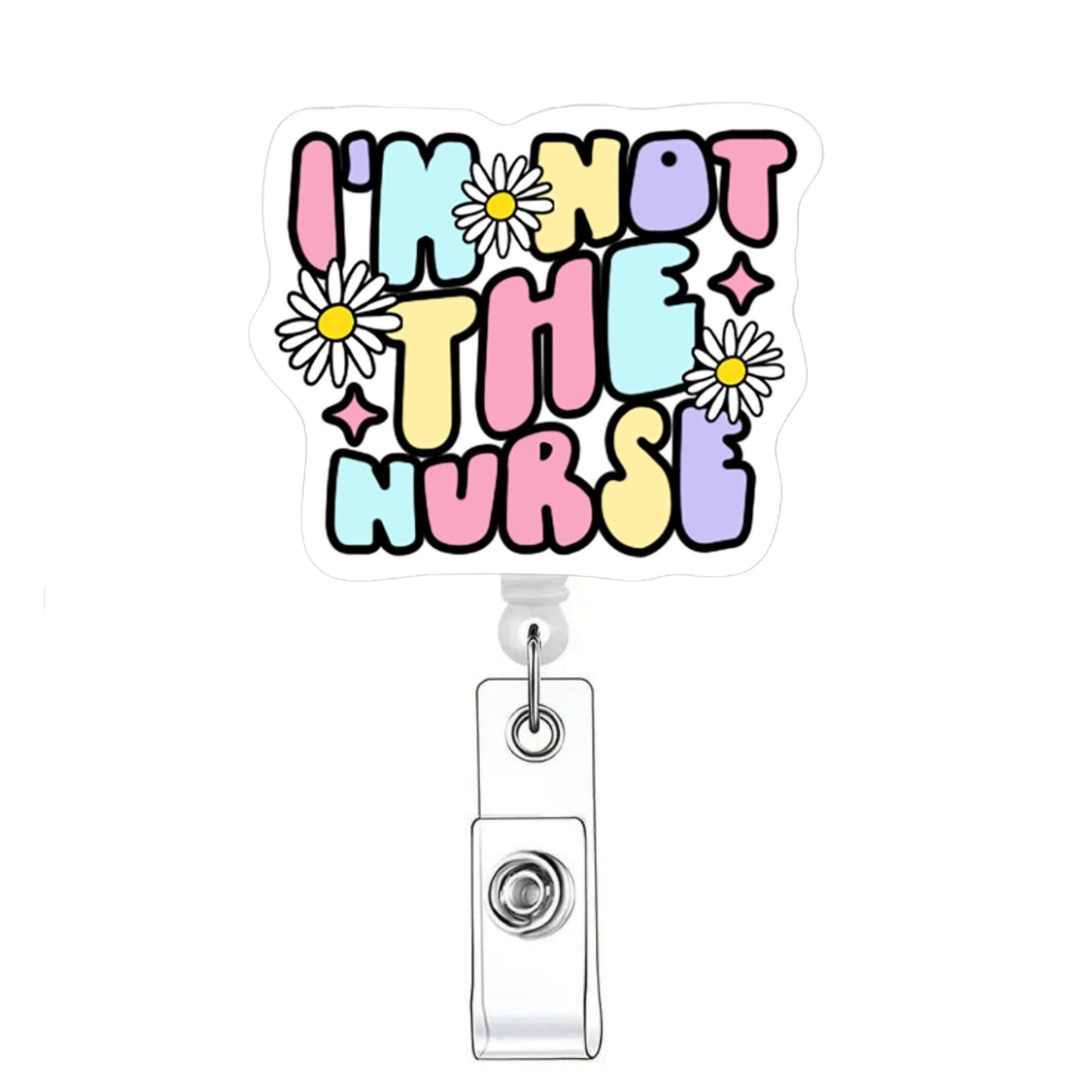 Acrylic Colorful Letters and Daisies Badge Reel