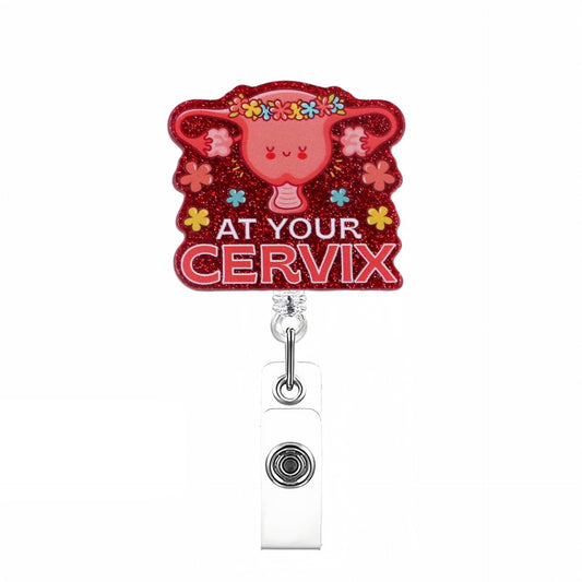 Acrylic Red Glitter Foundation Cervix Badge Reel