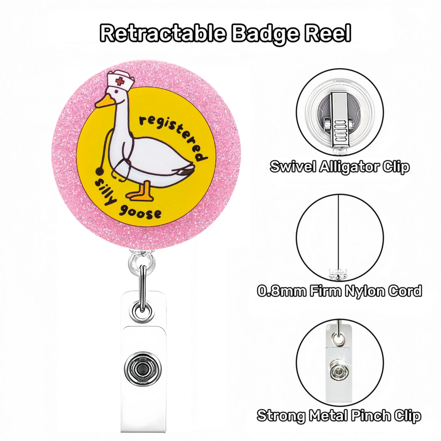 Acrylic Pink Glitter Circle Border Badge Reel
