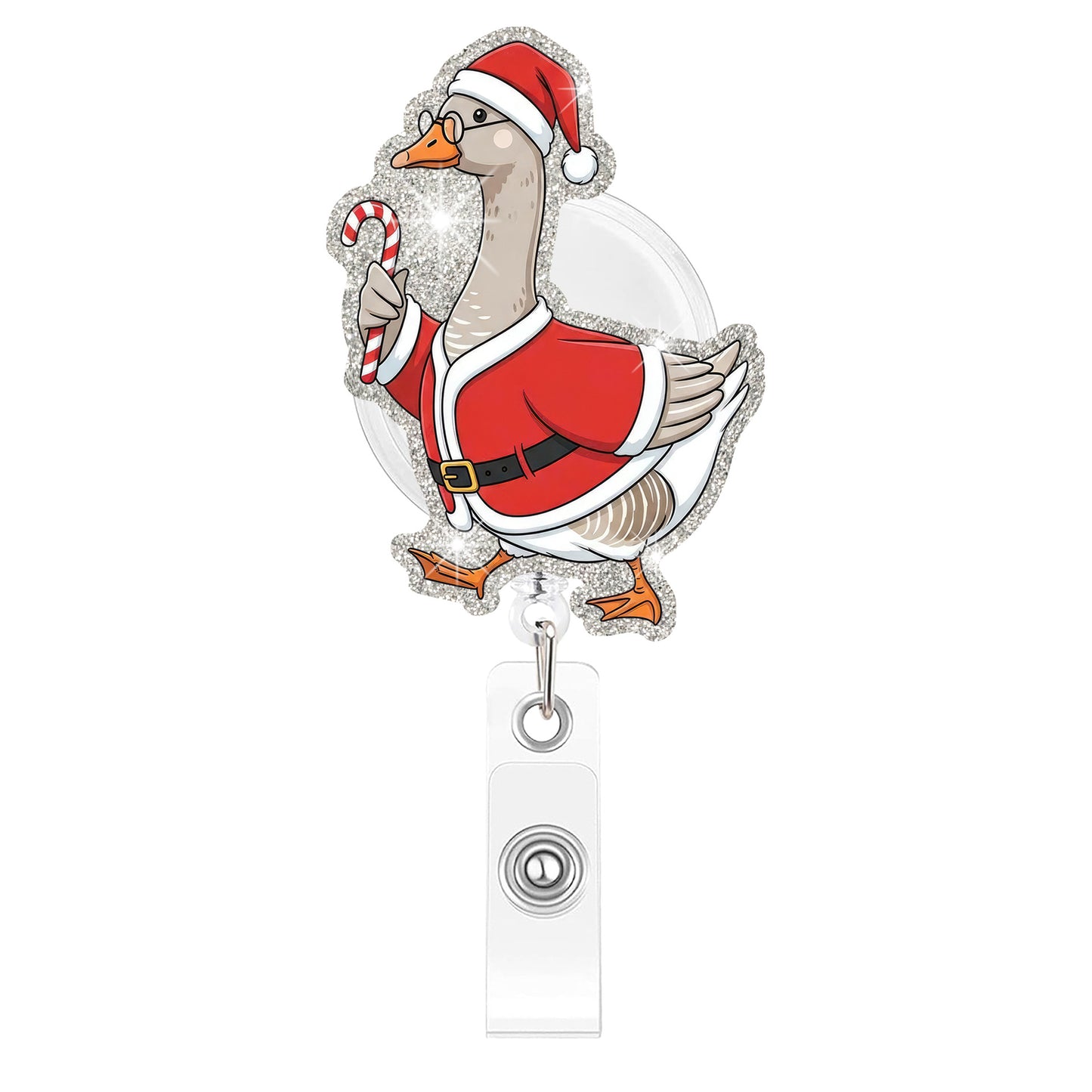 Left Christmas Crutch Silly Goose Acrylic Badge Reel