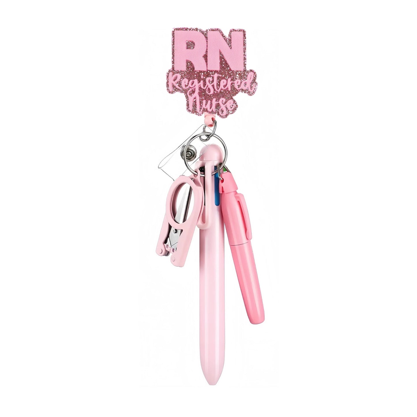 Pink RN Badge Reel with Pink Pen Set