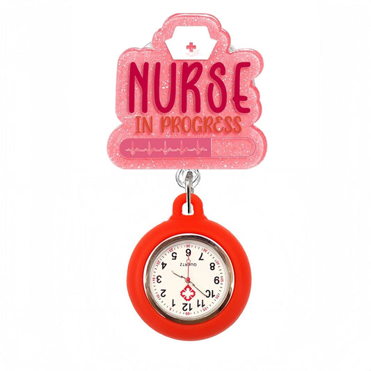 Acrylic Glitter Red Badge Reel with Red Fob Watch