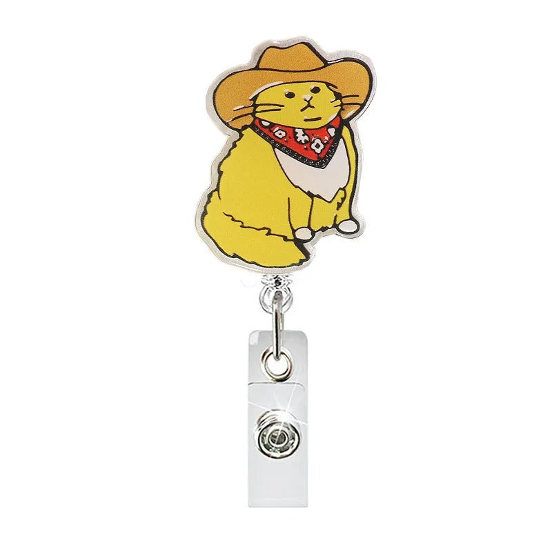 Acrylic Yellow Cat with Hat Badge Reel