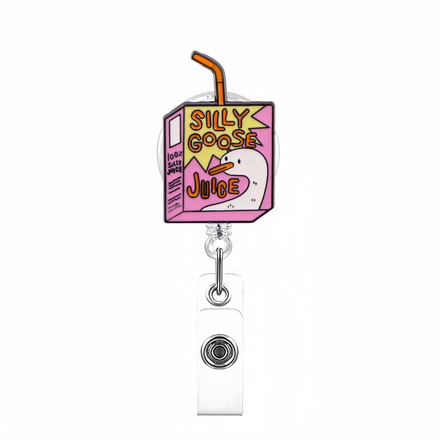 Acrylic Yellow and Pink Silly Goose jiuce Badge Reel