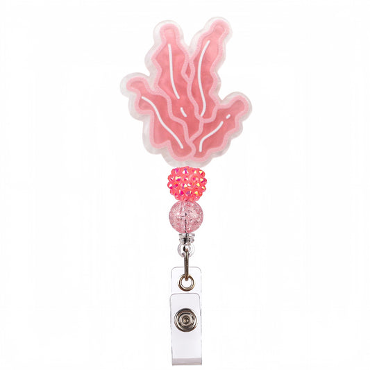 Acrylic Pink Seaweed Beaded Retractable Badge Reel