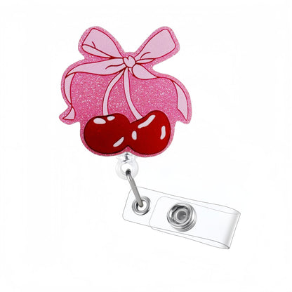 Acrylic Pink Bow With Cherry Badge Reel