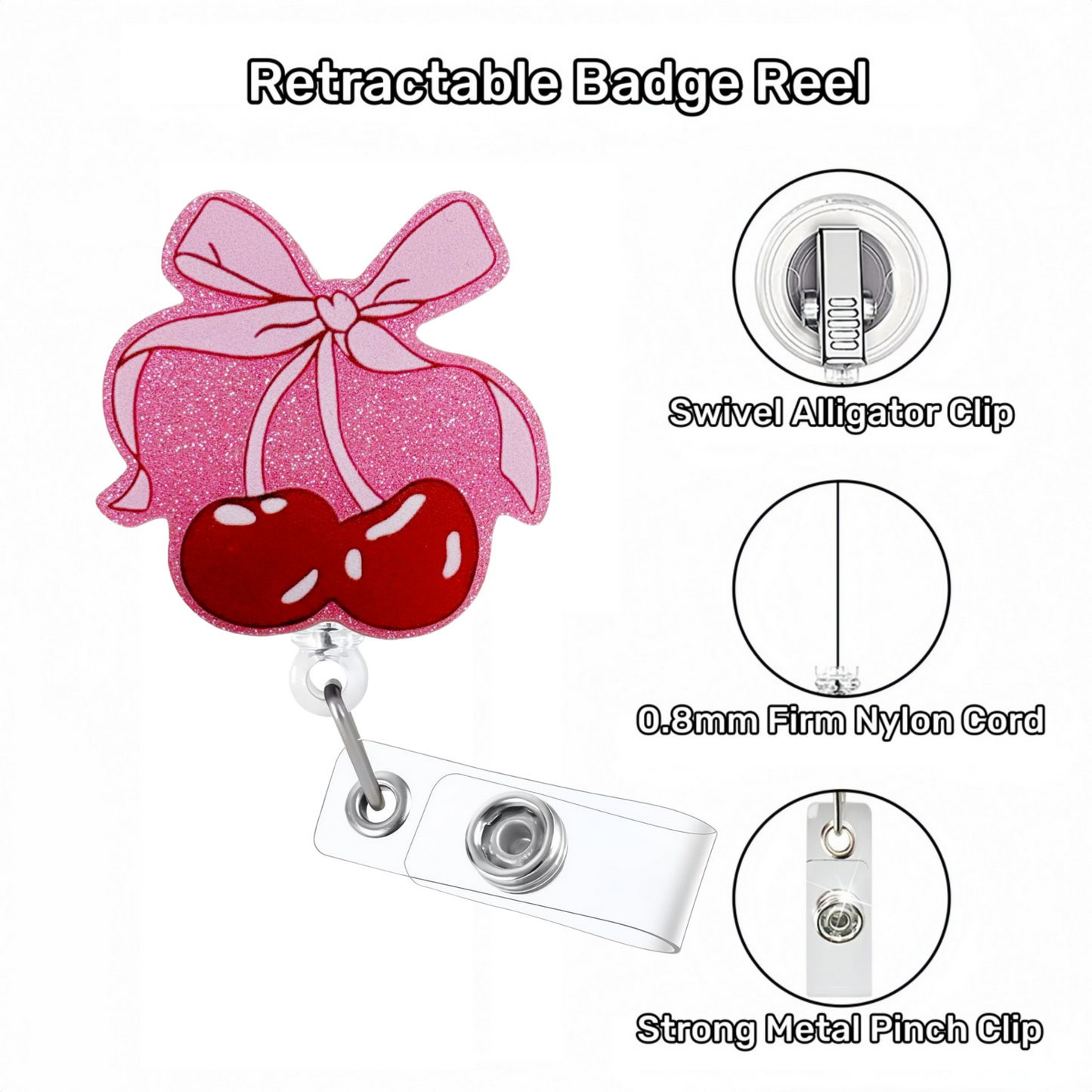 Acrylic Pink Bow With Cherry Badge Reel
