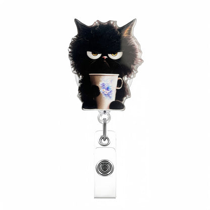 Acrylic The Cynical Coffee Cat Badge Reel