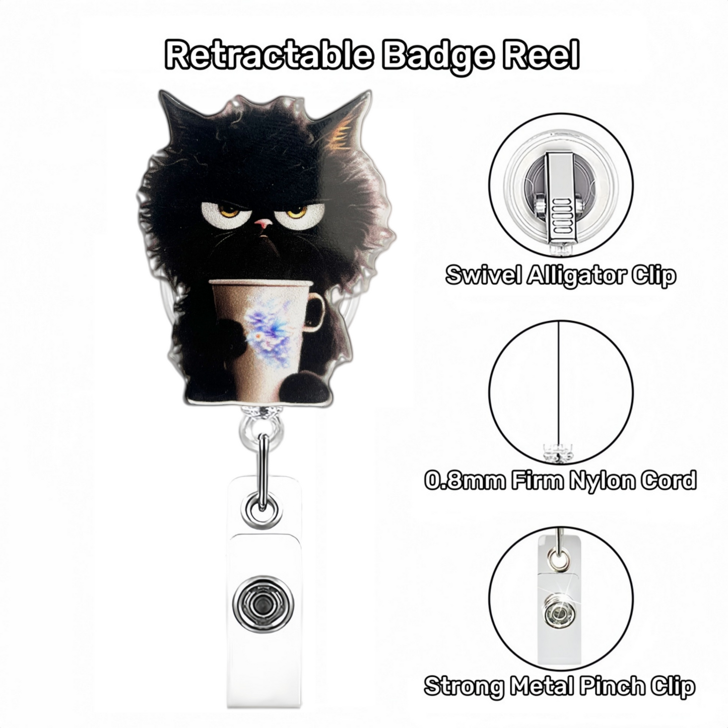 Acrylic The Cynical Coffee Cat Badge Reel